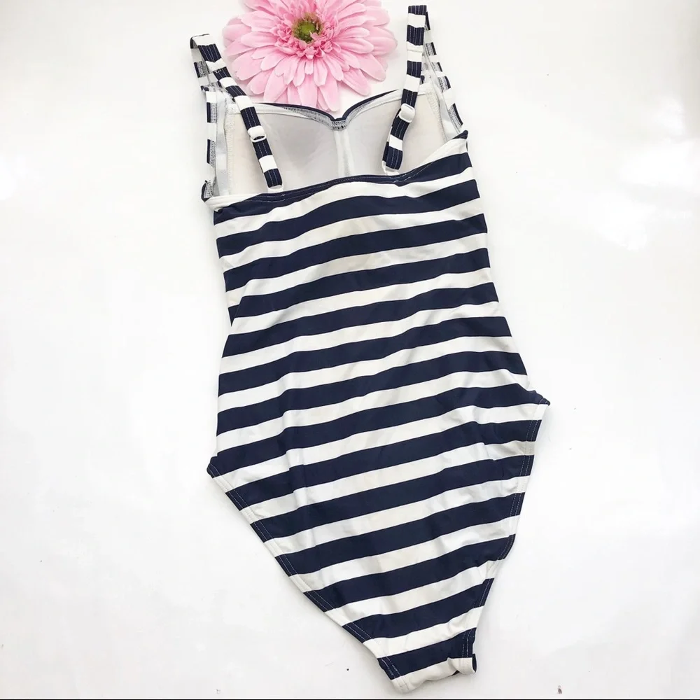 Niptuck Striped One Piece Swimsuit: Navy & White Nautical Beach Coastal